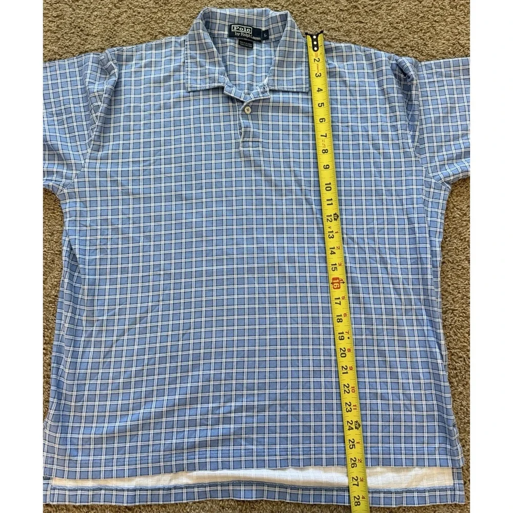 Polo Ralph‎ Lauren Mens Polo Shirt Cotton Blue Plaid Navy Pony Logo Size Large